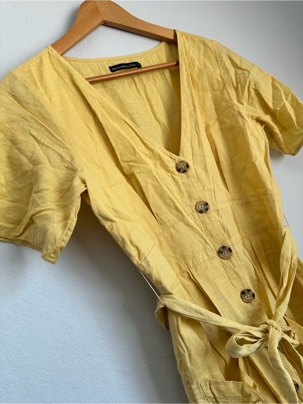 Abercrombie & Fitch Women's Yellow Button-Front Tie-Waist Dress - Picture 3 of 6